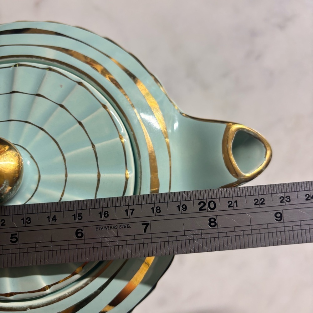 Sadler, England Vintage Art Deco ceramic teapot in mint green with gold accents - Picture 13 of 15